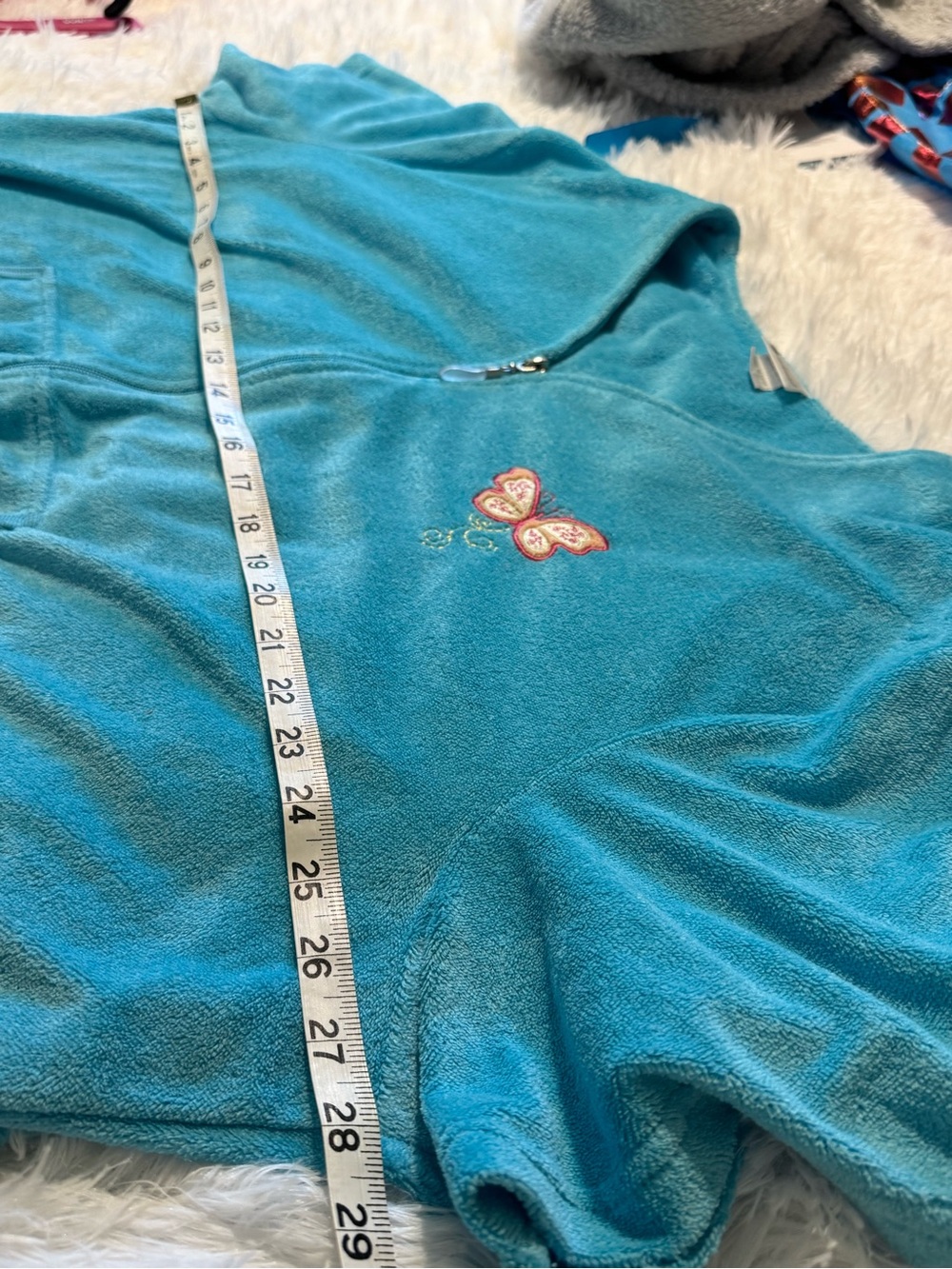 Turquoise terry-cloth Robe/swim coverup with Butterfly Embroidery - Picture 7 of 8